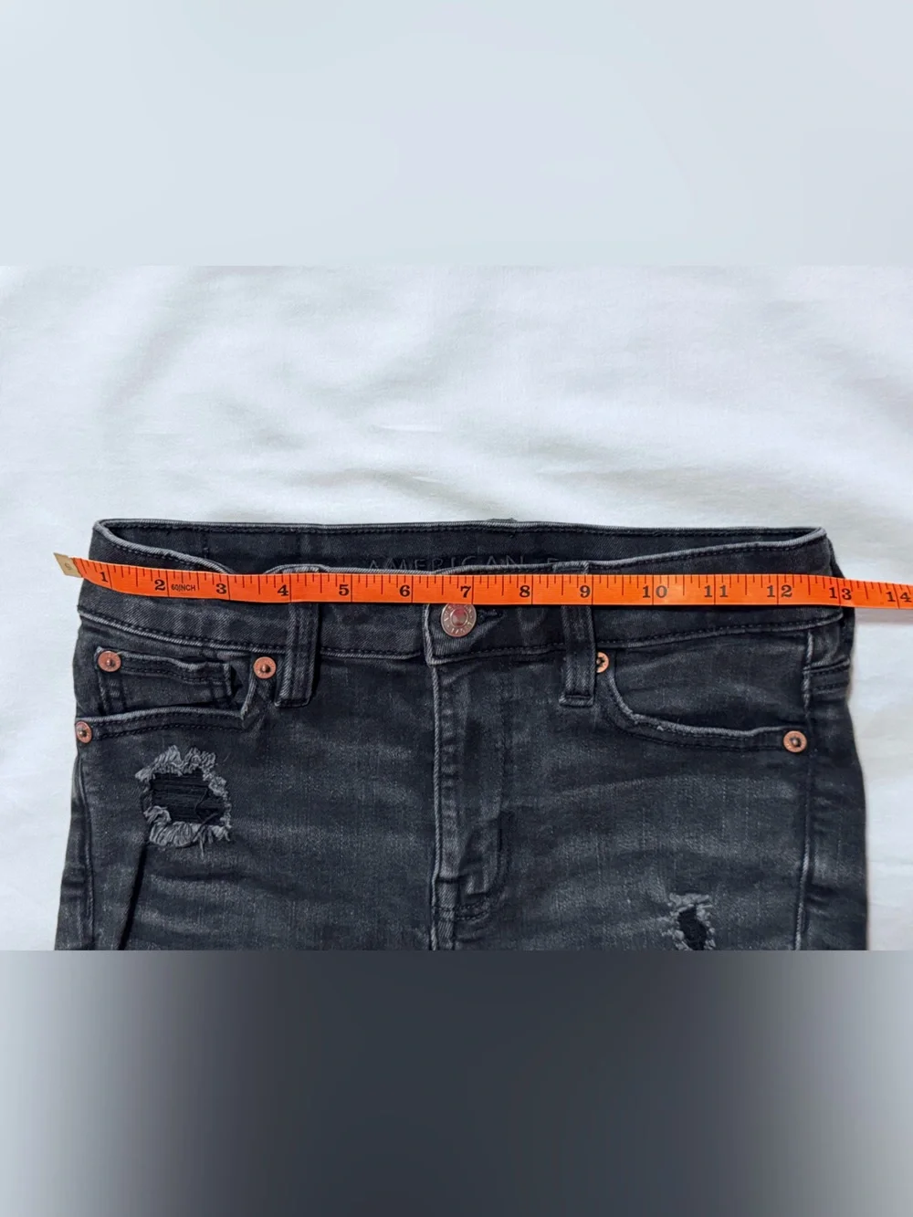 American Eagle Outfitters High-Rise Shortie Black Jean Frayed Hem 000 - Picture 6 of 8